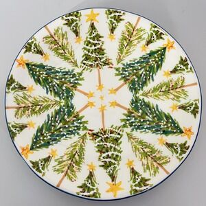 Anthropologie Jolly Dessert Plate vibrant star-topped trees 8.25"‎